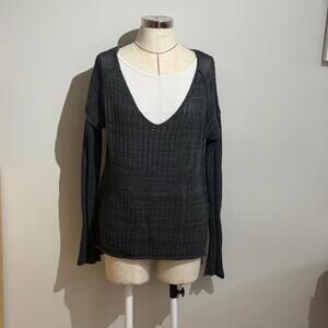 Gentle Fawn V-Neck Sweater Open Knit‎ 100% Cotton Women's Size L Wide V